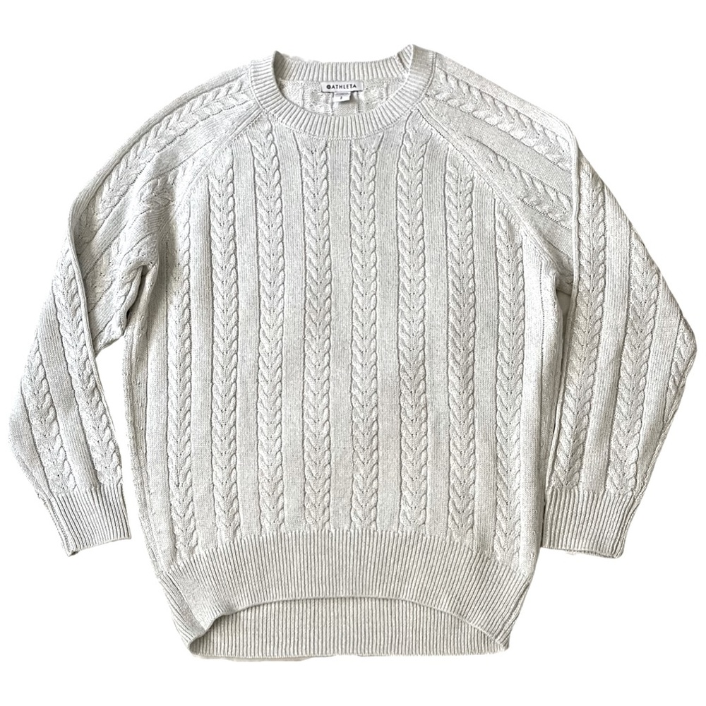 Athleta Hawthorn Textured crewneck oversized wool blend cable knit sweater - Picture 10 of 11